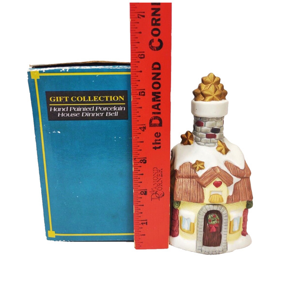 Vintage Porcelain Church Village House Dinner Bell Clapper Bisque Figurine 5.5" - Picture 5 of 6